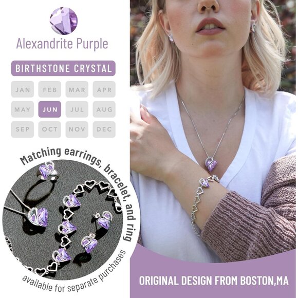 Infinity Love Birthstone Heart Pendant Light Purple Necklace Women Mom Silver - Picture 4 of 8